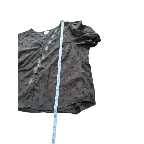 J.Crew Eyelet Button Front Shirt Black V-Neck Basic Short Sleeve Dressy Size XXL - Picture 12 of 12